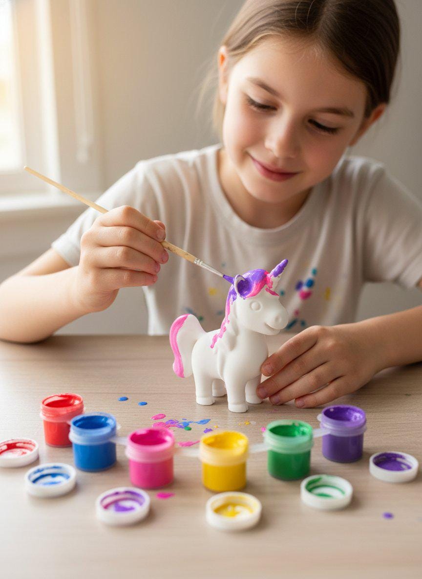 Paint Your Own Unicorn Kit — 12 Paints & Brushes Included | Complete Kids Craft Gift | Ages 5+