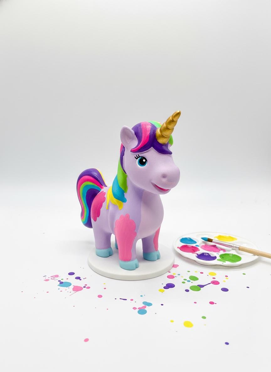 Paint Your Own Unicorn Kit — 12 Paints & Brushes Included | Complete Kids Craft Gift | Ages 5+
